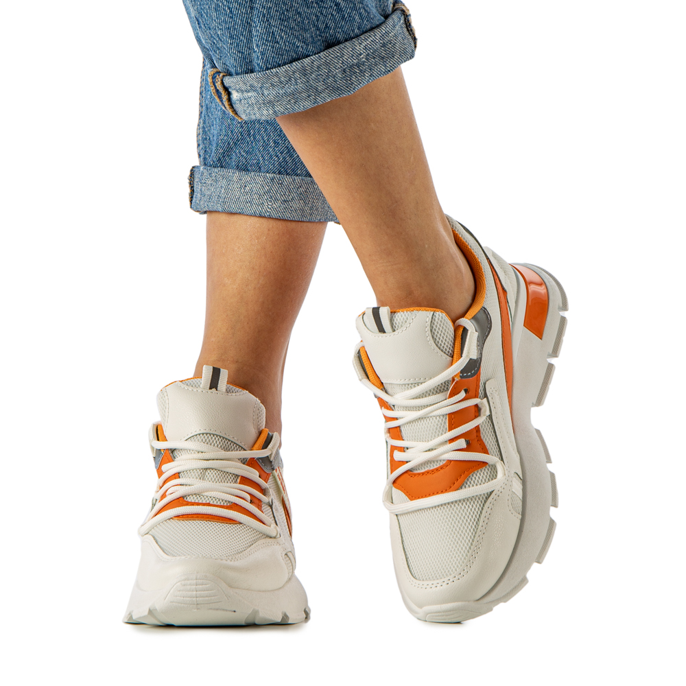 Γυναικεία αθλητικά παπούτσια Mondy λευκό με πορτοκάλι - Kalapod.gr